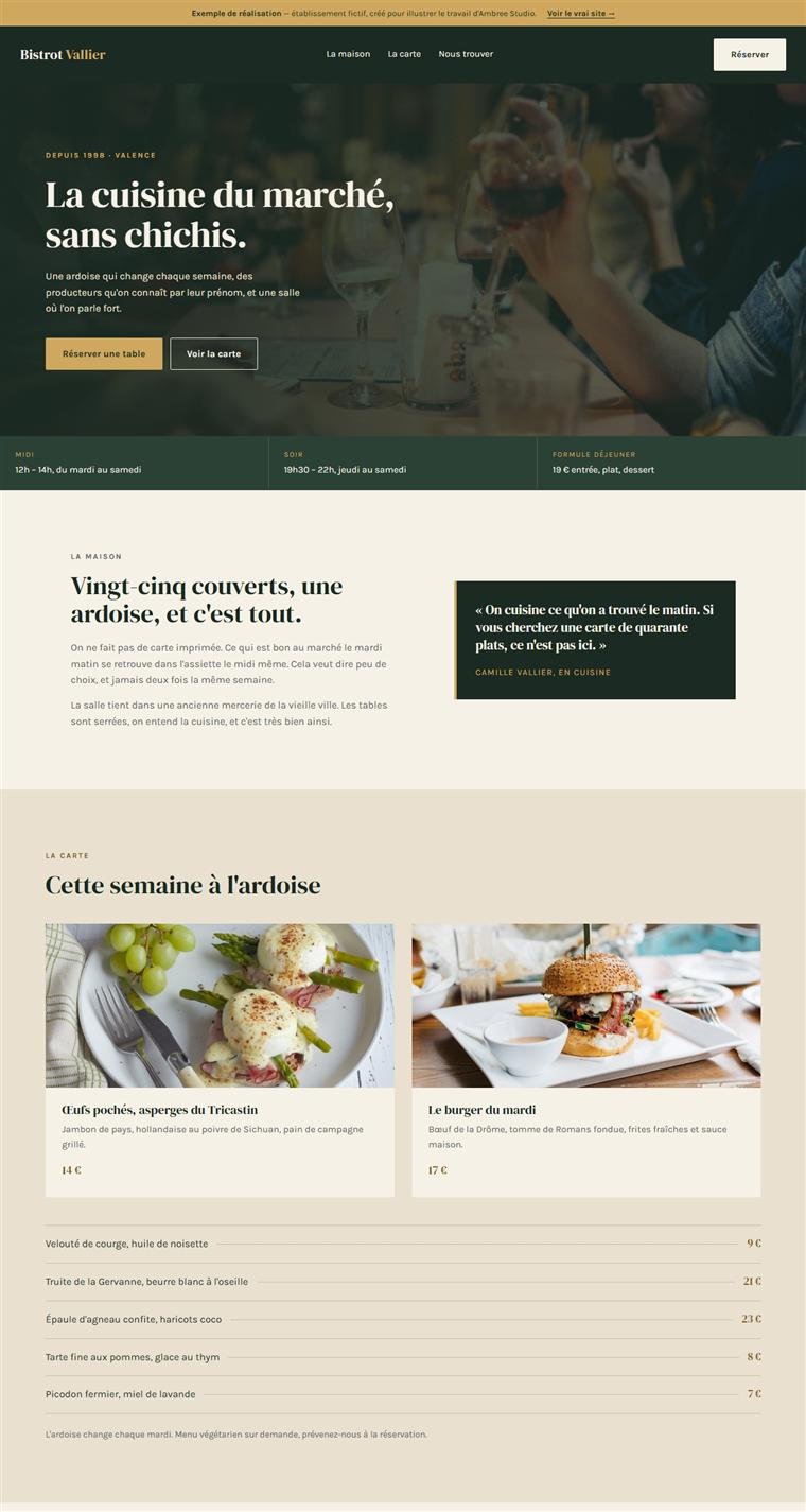 Aperçu du site d'exemple Bistrot Vallier